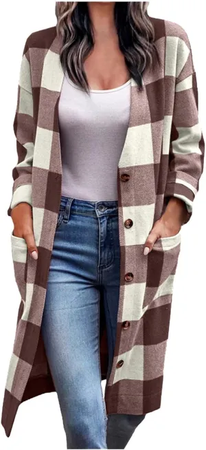Plaid Jackets for Women Lapel Button Down Shacket Wool Blend Coat with Pockets Long Sleeve Vintage Outerwear