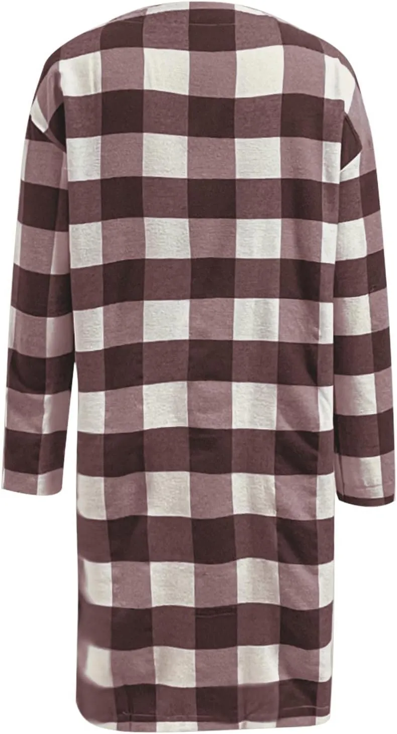 Plaid Jackets for Women Lapel Button Down Shacket Wool Blend Coat with Pockets Long Sleeve Vintage Outerwear