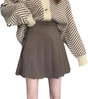 Pleated Skirt Women Autumn Cute High Waisted Mini Skirts Korean Fashion School Uniform Girls Casual Preppy Style Brown