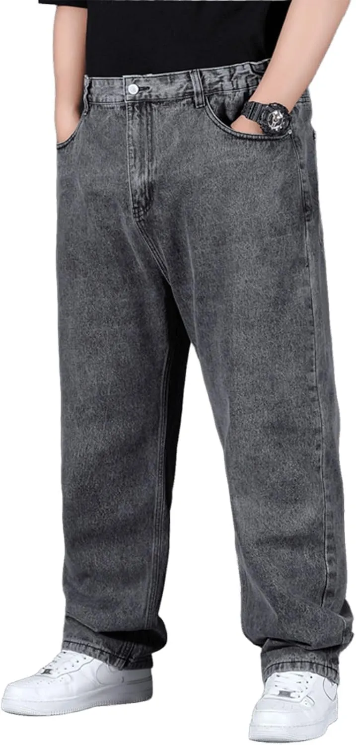 Plus Size Men's Baggy Jeans Relaxed Fit Straight Loose Jean Sweatpants Teen Boys Elastic Waist Pull On Denim Pants