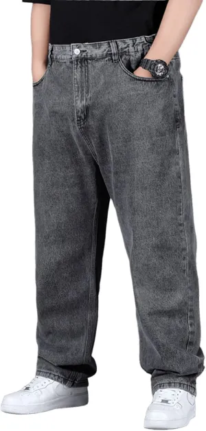 Plus Size Men's Baggy Jeans Relaxed Fit Straight Loose Jean Sweatpants Teen Boys Elastic Waist Pull On Denim Pants
