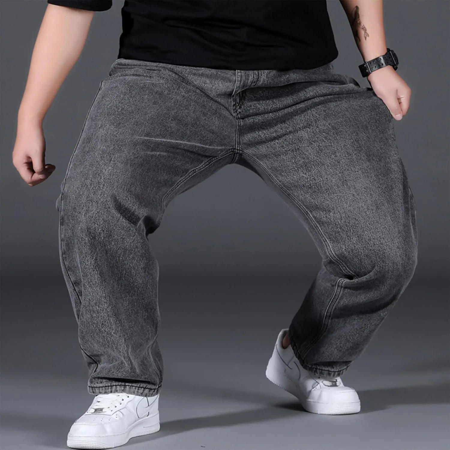Plus Size Men's Baggy Jeans Relaxed Fit Straight Loose Jean Sweatpants Teen Boys Elastic Waist Pull On Denim Pants