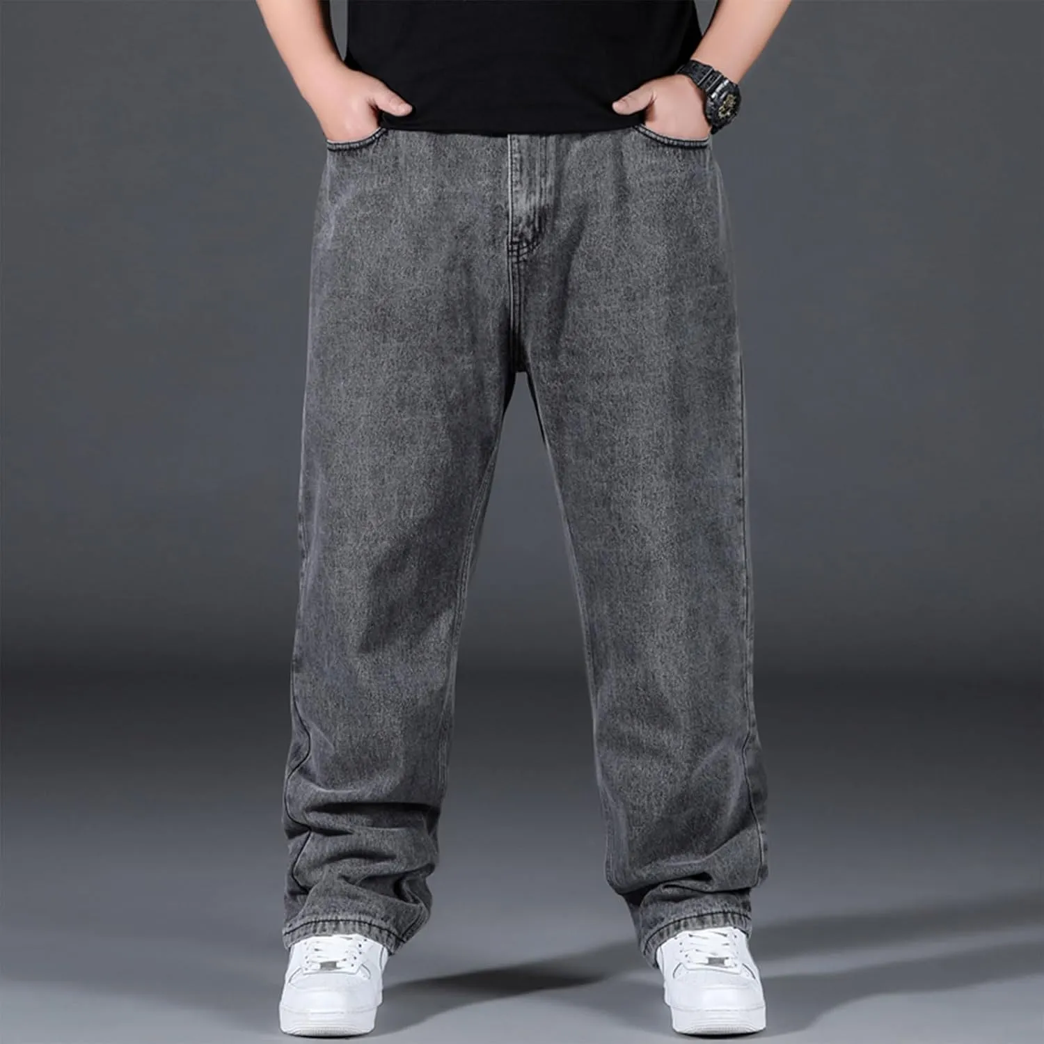 Plus Size Men's Baggy Jeans Relaxed Fit Straight Loose Jean Sweatpants Teen Boys Elastic Waist Pull On Denim Pants