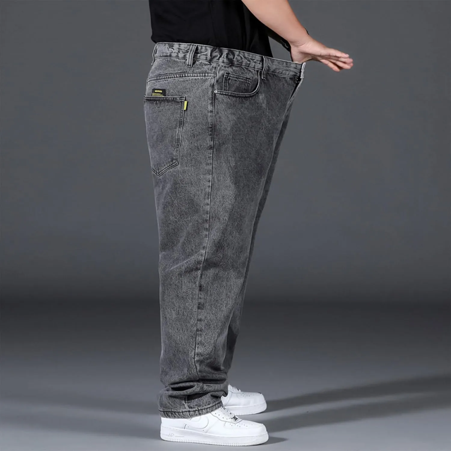 Plus Size Men's Baggy Jeans Relaxed Fit Straight Loose Jean Sweatpants Teen Boys Elastic Waist Pull On Denim Pants