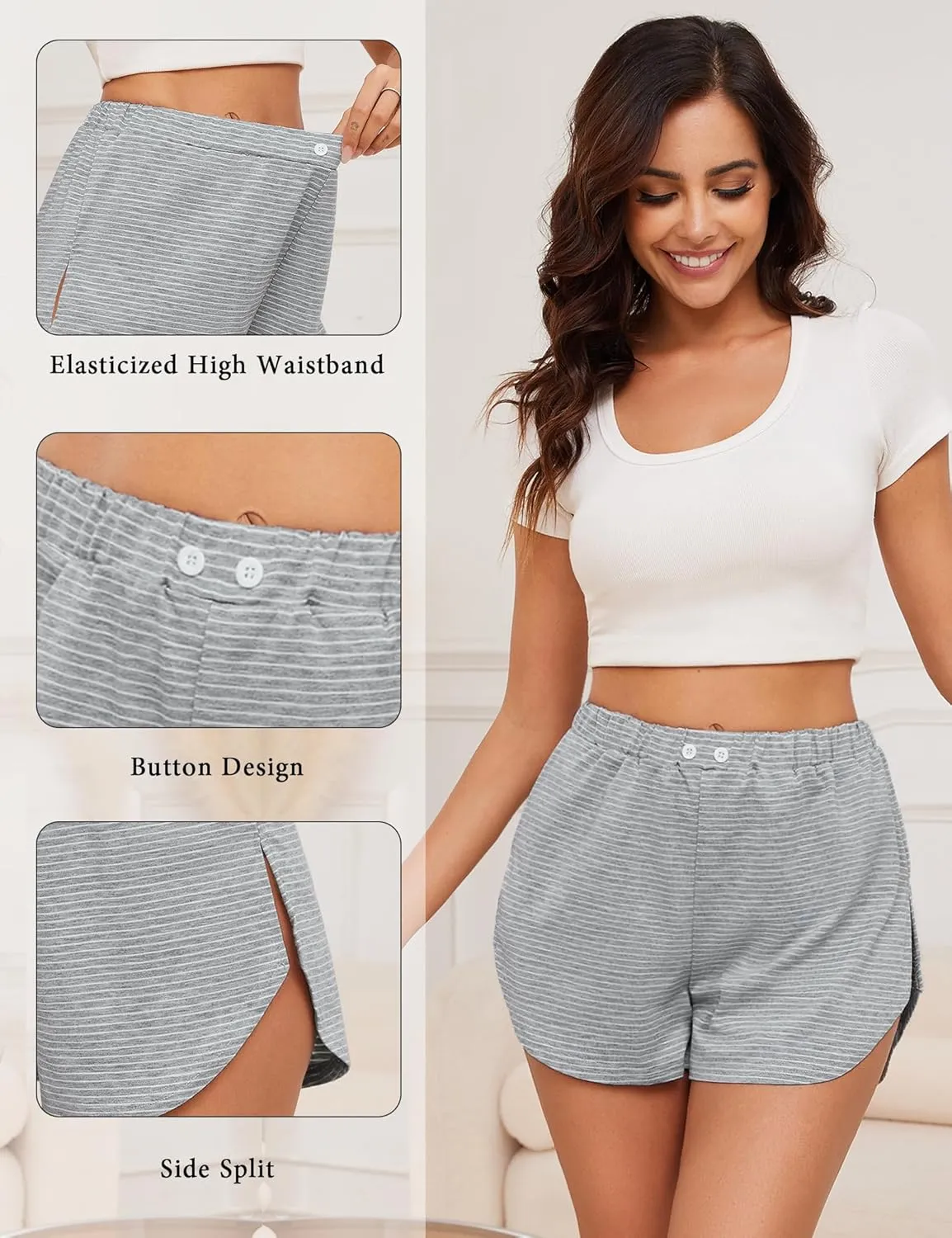 Prosoft&Hawiton Women Pajama Shorts Striped Sleeping Shorts Sleepwear Lounge Pj Bottoms with Button Front