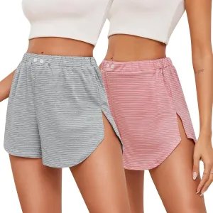 Prosoft&Hawiton Women Pajama Shorts Striped Sleeping Shorts Sleepwear Lounge Pj Bottoms with Button Front