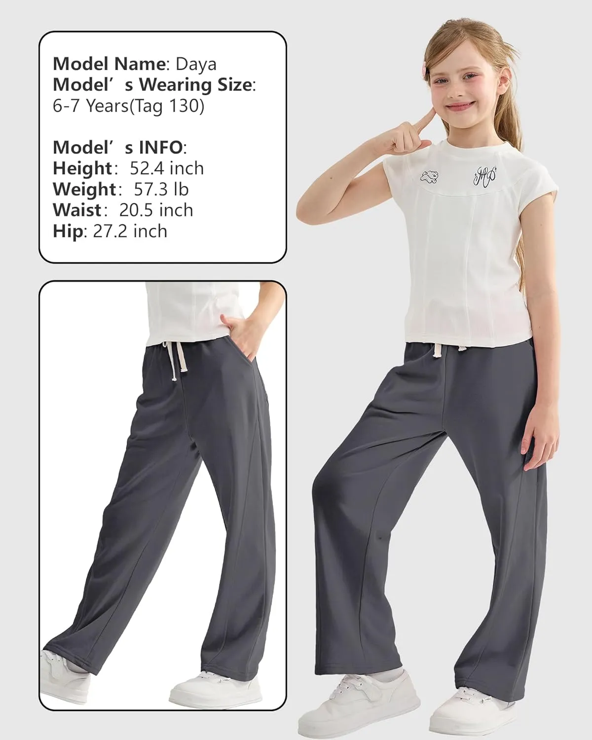 Rolanko Girls Wide Leg Sweatpants Straight Pants for Kids Girls Trousers with Pockets Sweats