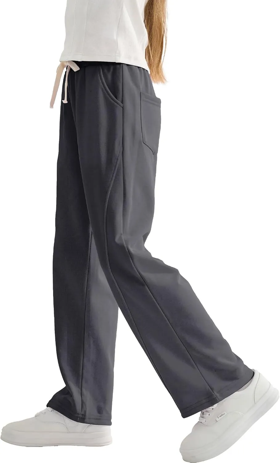 Rolanko Girls Wide Leg Sweatpants Straight Pants for Kids Girls Trousers with Pockets Sweats
