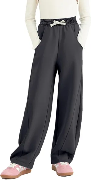 Rolanko Girls Wide Leg Sweatpants Straight Pants for Kids Girls Trousers with Pockets Sweats