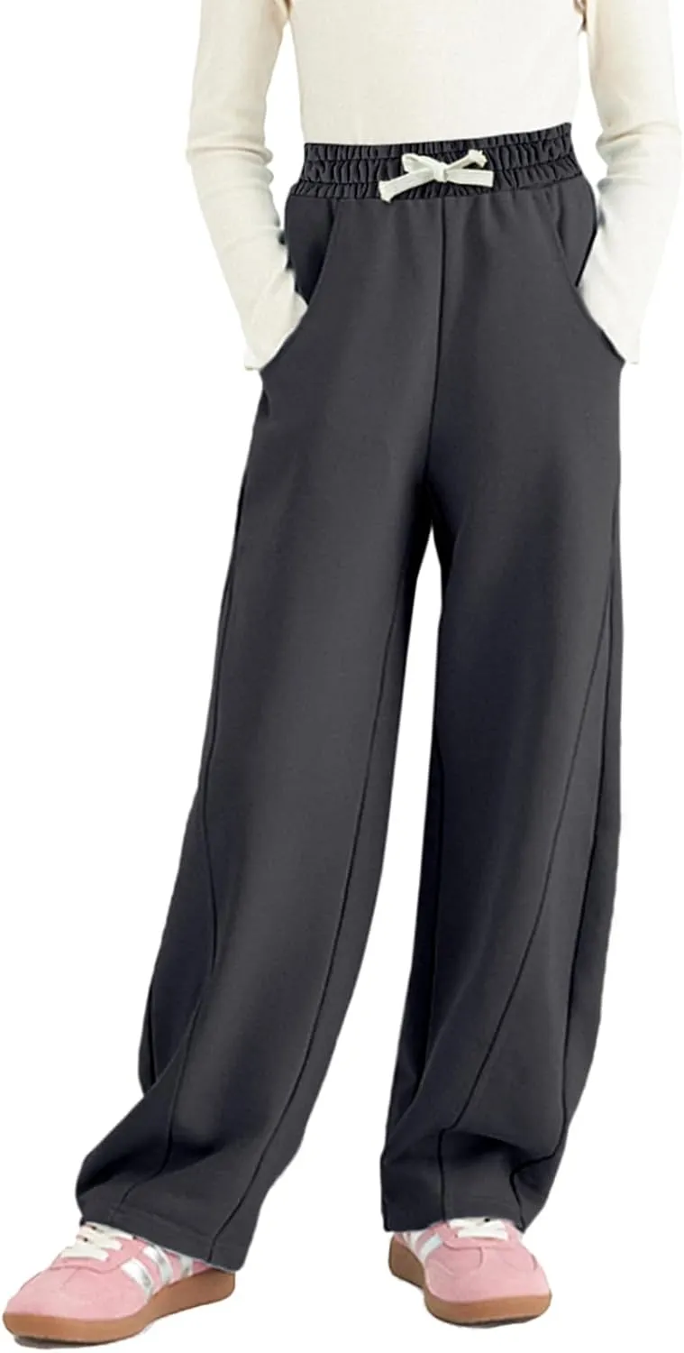 Rolanko Girls Wide Leg Sweatpants Straight Pants for Kids Girls Trousers with Pockets Sweats