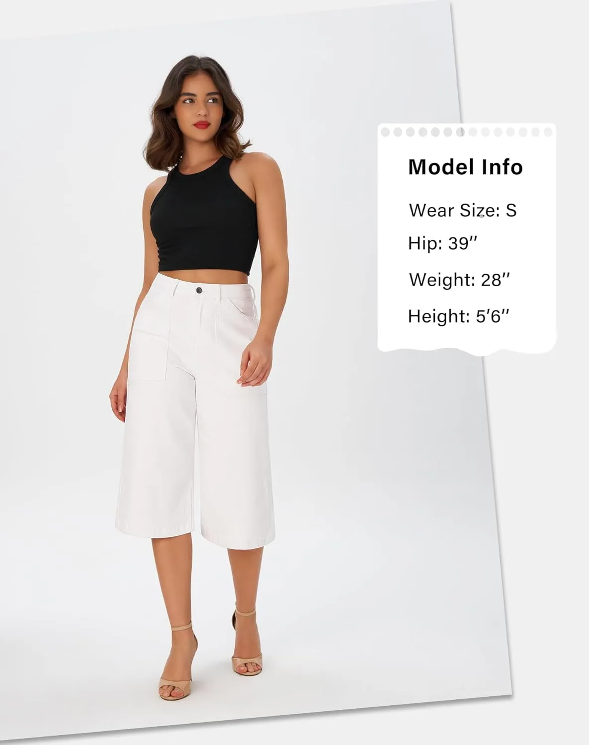 roswear Women’s Wide Leg Capri Pants Stretchy High Waisted Loose Denim Jeans