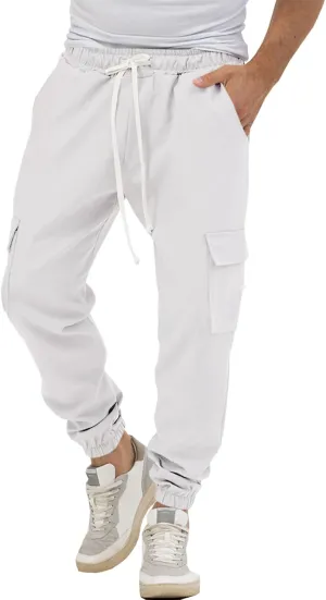 Runcati Mens Cargo Joggers Pants Casual Drawstring Waist Trousers Tapered Lightweight Pants with Pockets