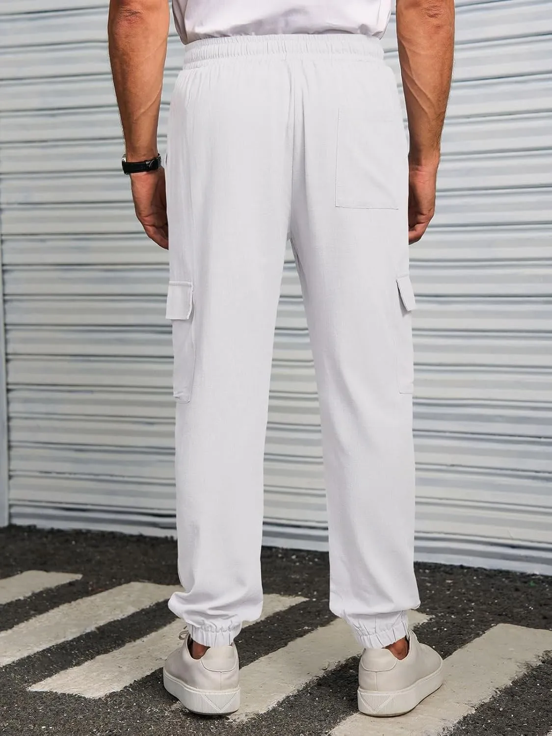 Runcati Mens Cargo Joggers Pants Casual Drawstring Waist Trousers Tapered Lightweight Pants with Pockets