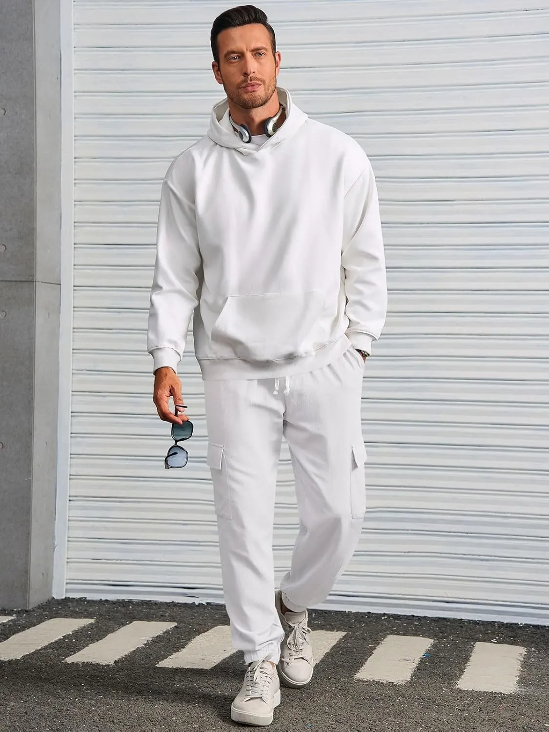 Runcati Mens Cargo Joggers Pants Casual Drawstring Waist Trousers Tapered Lightweight Pants with Pockets