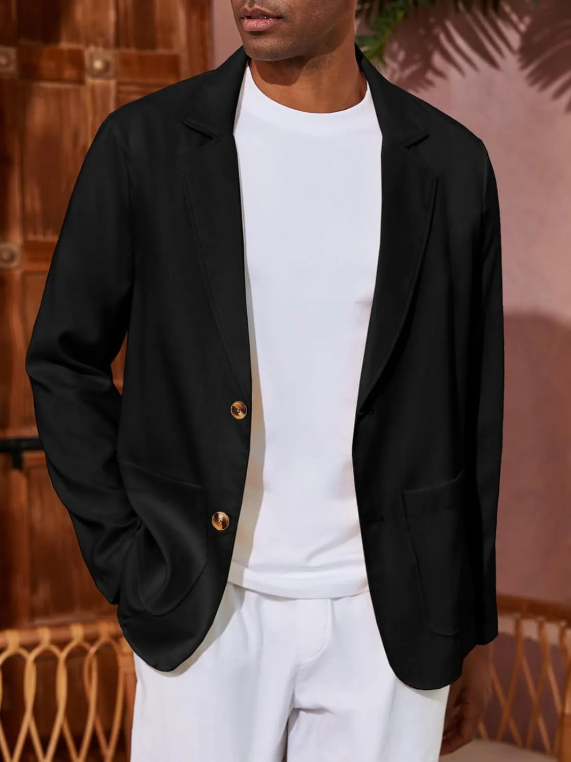 Runcati Mens Casual Linen Blazer Suit Jacket Two Button Slim Fit Lightweight Business Sport Coats