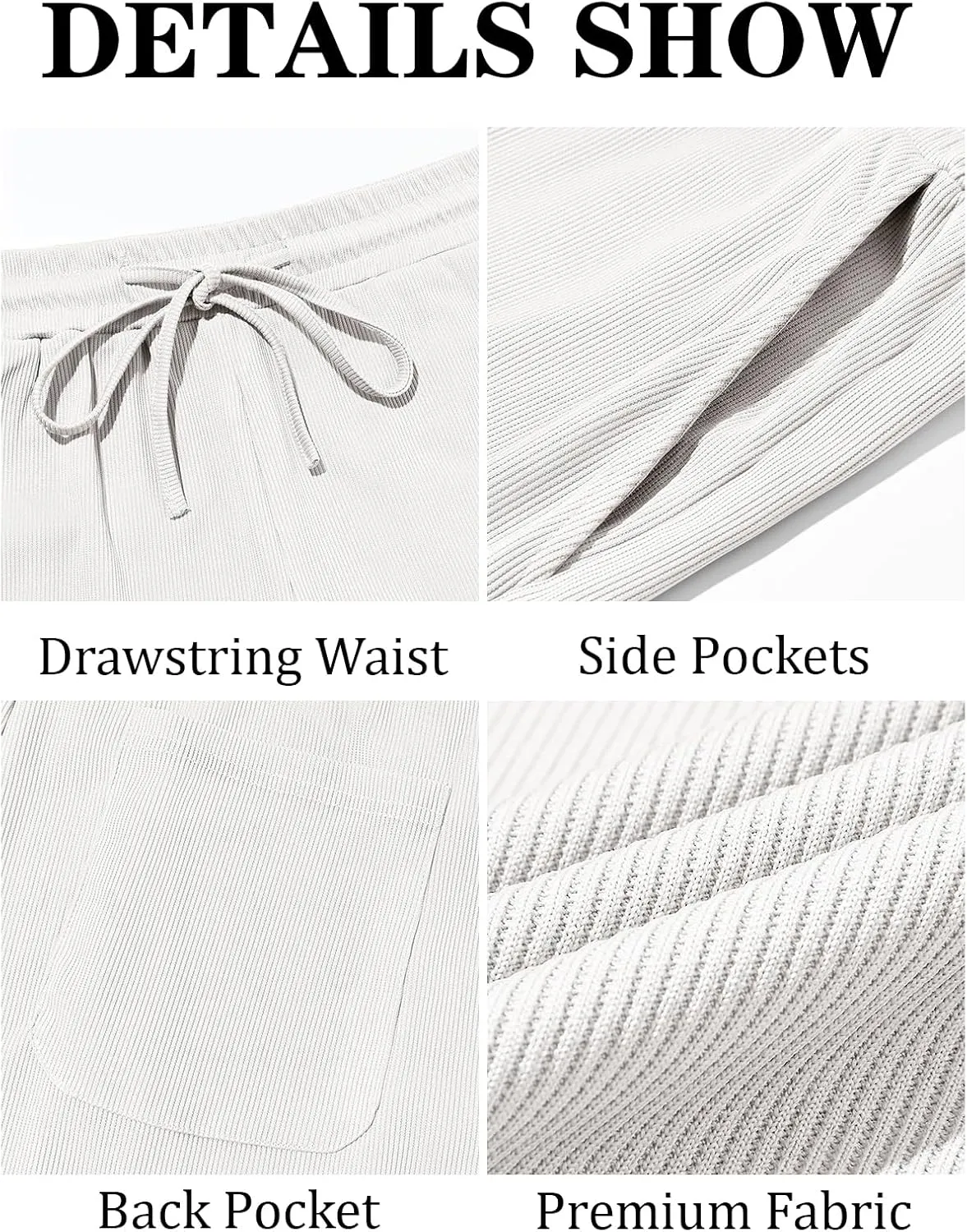 Runcati Mens Casual Pants Drawstring Elastic Waist Ribbed Sweatpants Straight Leg Loose Fit Trousers