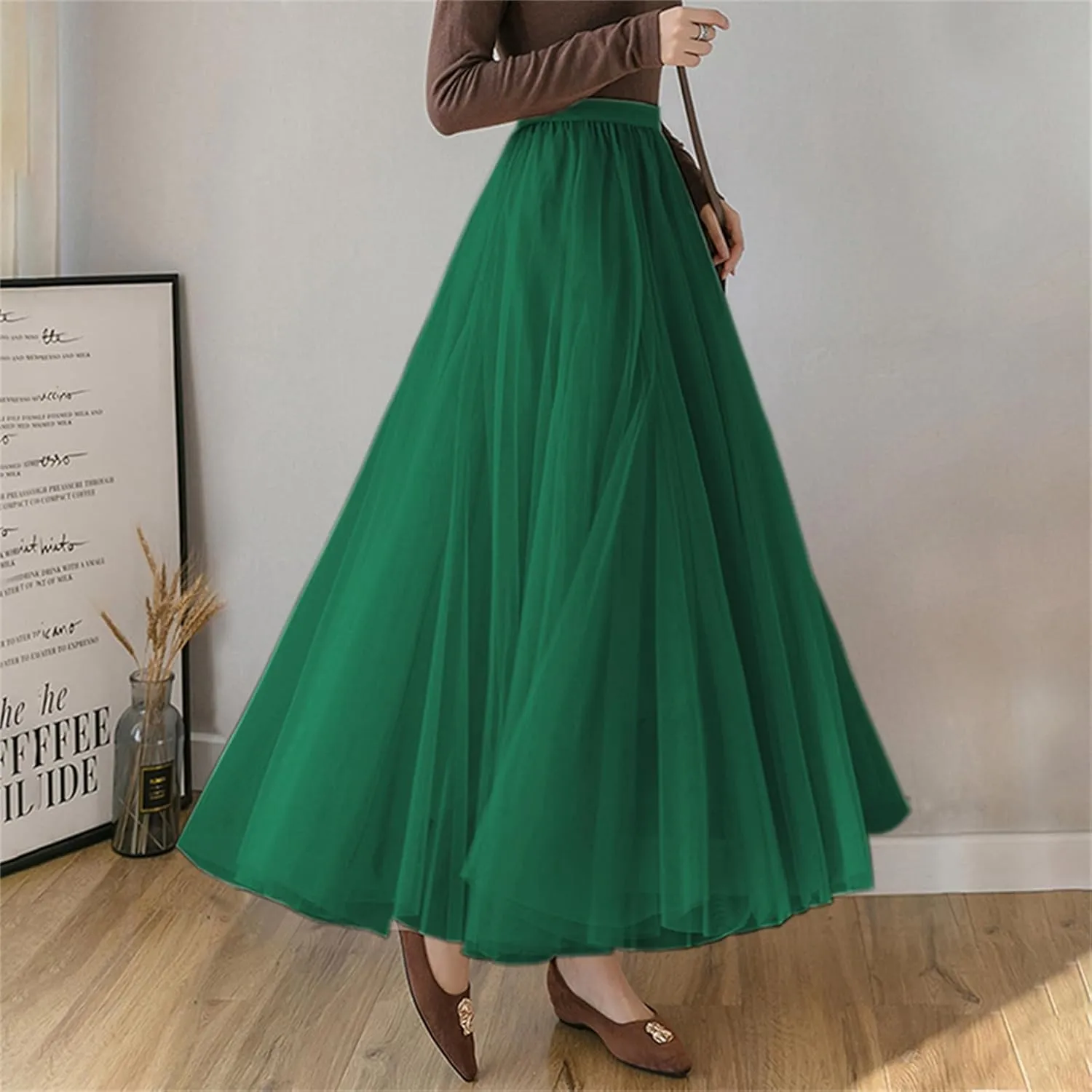 SANGTREE Women's Tutu Tulle A-Line Layered Mesh Midi Skirt, US XS - US 2XL
