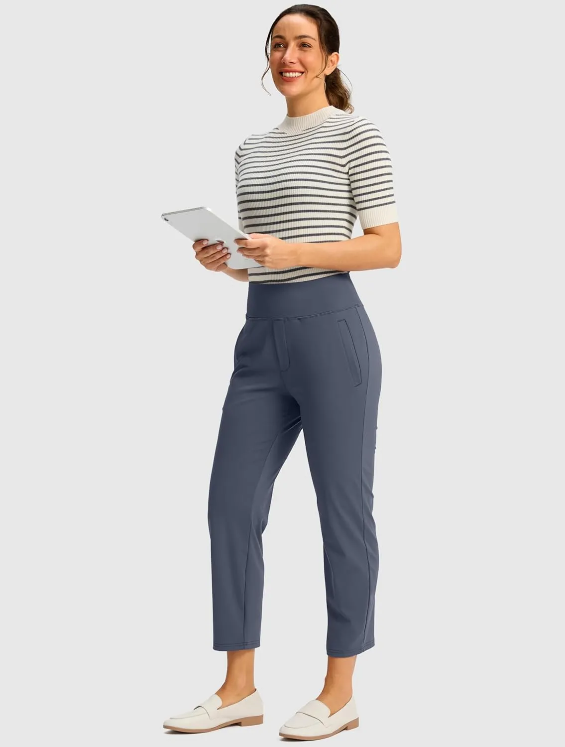 SANTINY Women's Pants with 3 Pockets 7/8 High Waisted Stretch Ankle Pants for Women Golf Casual Travel Athletic Work
