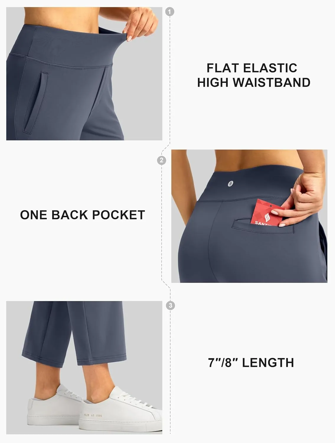 SANTINY Women's Pants with 3 Pockets 7/8 High Waisted Stretch Ankle Pants for Women Golf Casual Travel Athletic Work