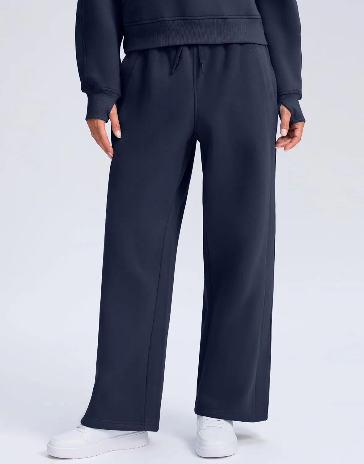 SANTINY Womens Sweatsuits 2 piece Set Fleece Lined Hoodies Crop Sweatshirt Winter Lounge Sets Wide Leg Sweatpants