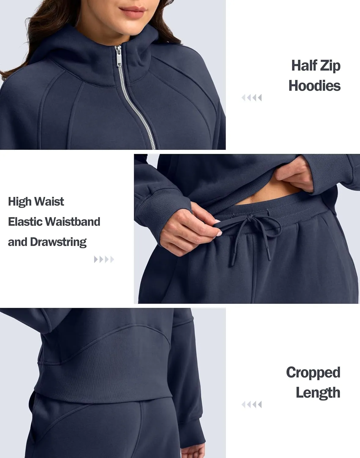 SANTINY Womens Sweatsuits 2 piece Set Fleece Lined Hoodies Crop Sweatshirt Winter Lounge Sets Wide Leg Sweatpants