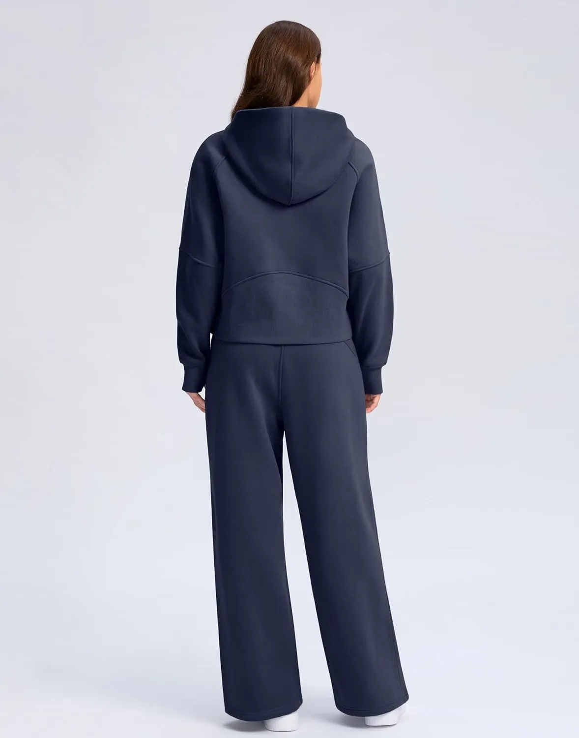 SANTINY Womens Sweatsuits 2 piece Set Fleece Lined Hoodies Crop Sweatshirt Winter Lounge Sets Wide Leg Sweatpants