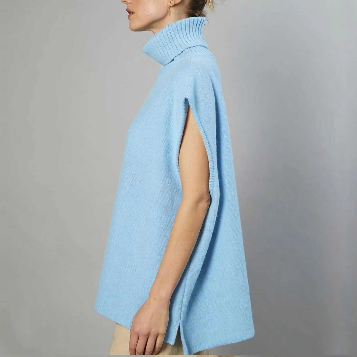 Sdencin Women Turtleneck Oversized Knitted Sweater Vest Sleeveless Split Hem Solid Loose Fit Pullover Tank Top Knitwear