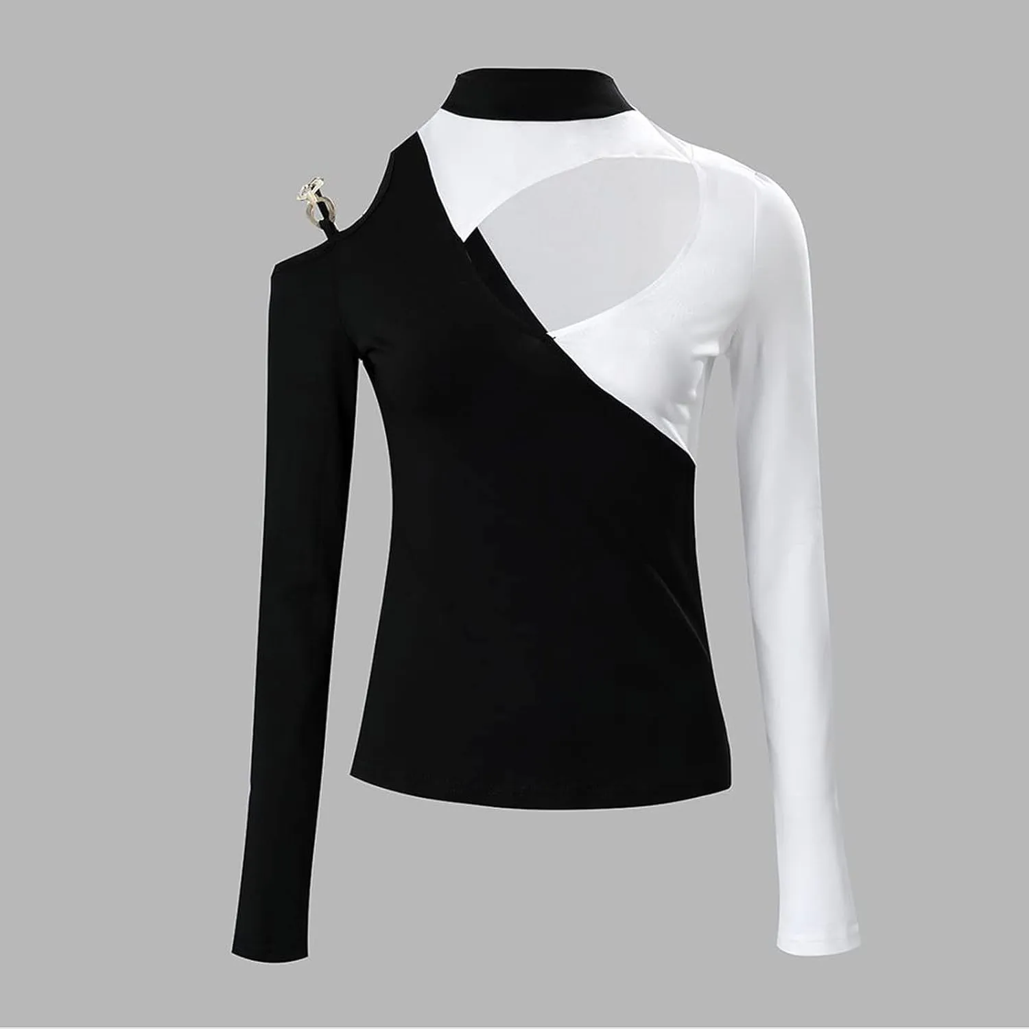 Sexy Tops for Women Long Sleeve Crop Top Turtleneck Shirt Cut Out Slim Fit Basic Tops Lace Sleeves with Thumb Hole
