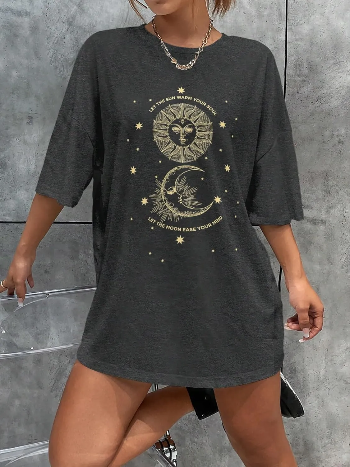 SHENHE Women's Graphic Half Sleeve Drop Shoulder Crewneck Oversized T Shirt Tops