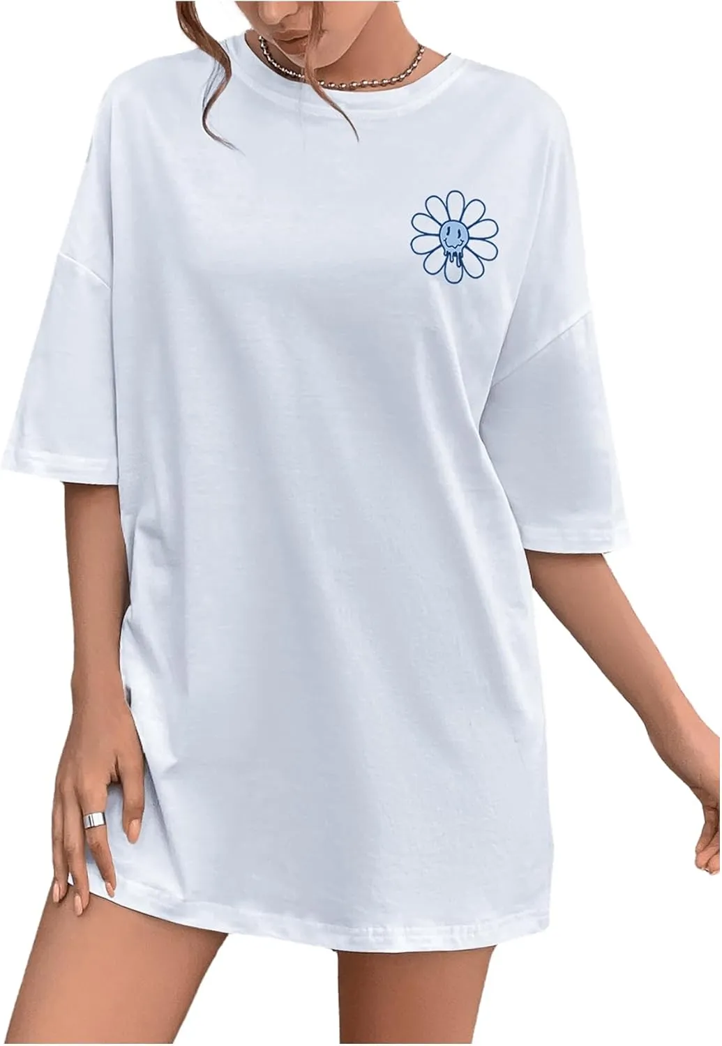 SHENHE Women's Short-Sleeve T Shirts Letter Print Oversized Top Graphic Tees Loose Casual Summer Tops