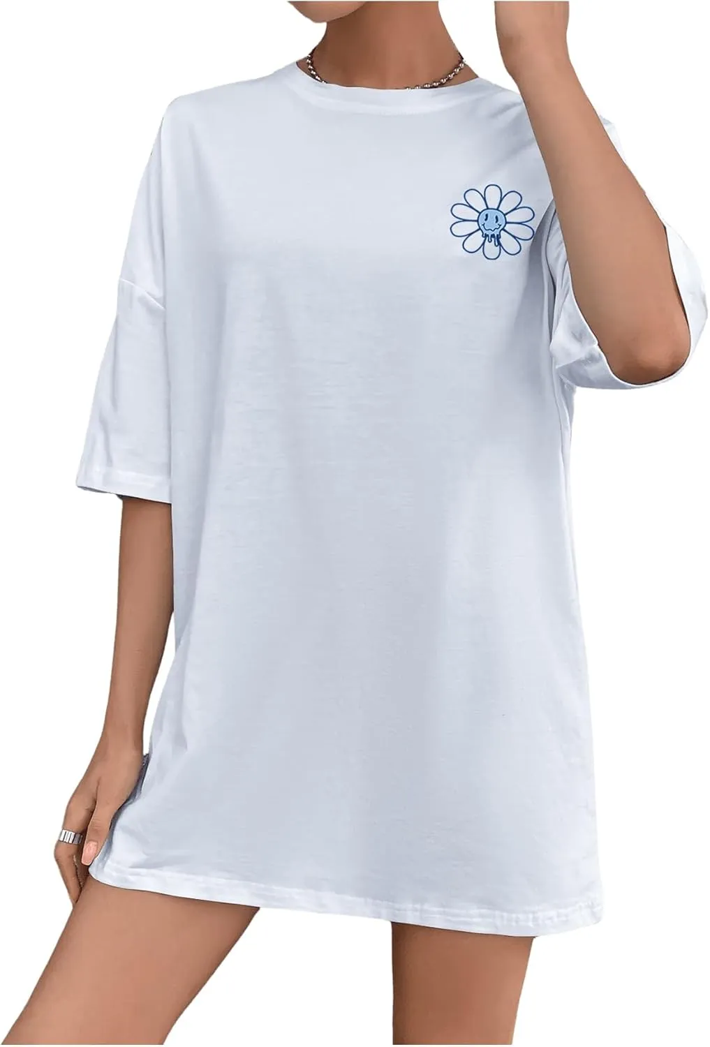 SHENHE Women's Short-Sleeve T Shirts Letter Print Oversized Top Graphic Tees Loose Casual Summer Tops
