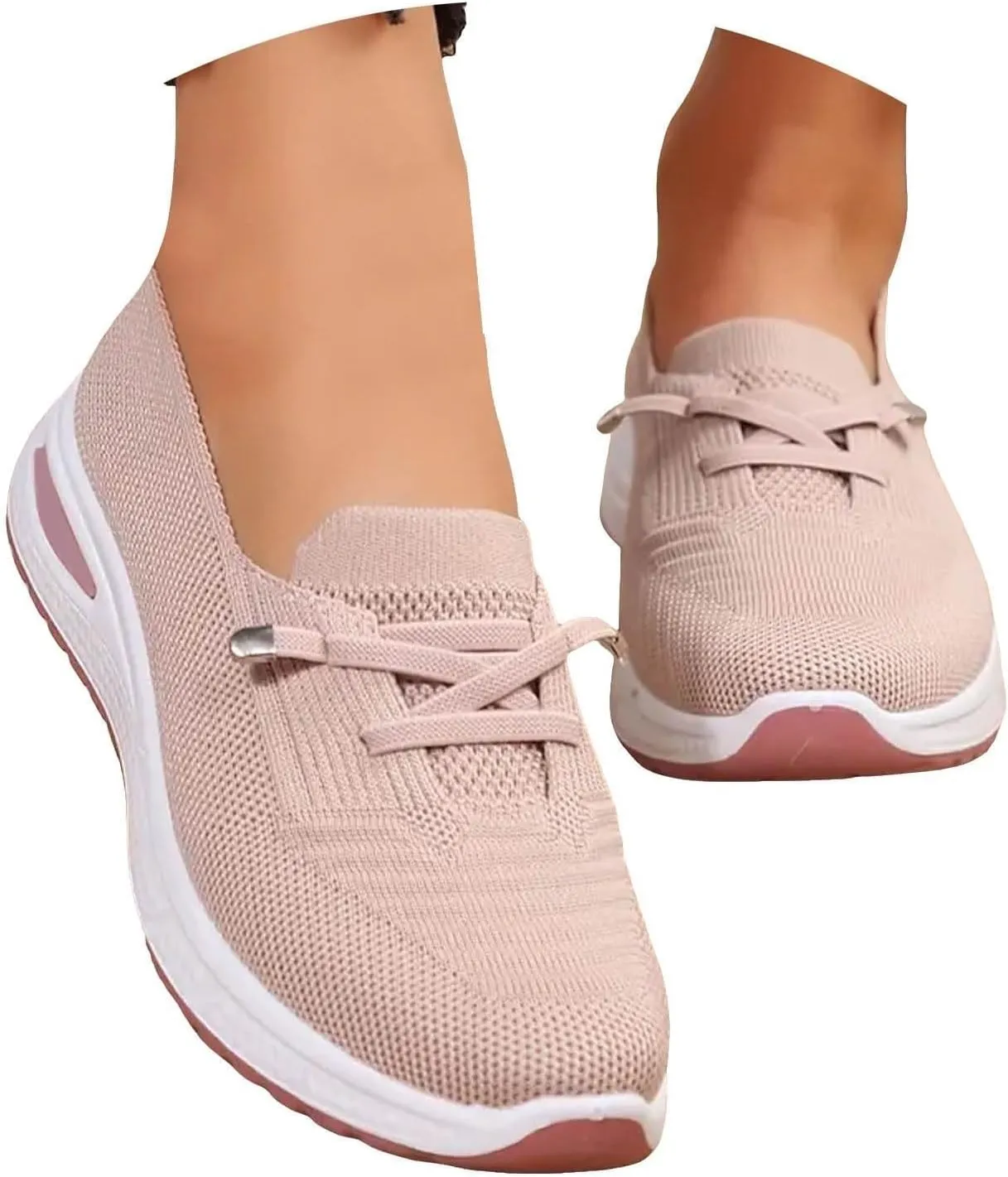 Slip On Orthopedic Shoes for Women Breathable Slip On Arch Support Non-Slip Sneakers Mesh Knitted Woven Low Top Walking Shoes Wide Width Soft Sole Shoe