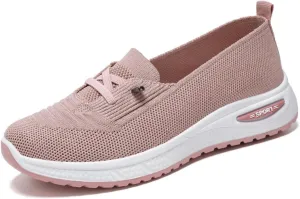 Slip On Orthopedic Shoes for Women Breathable Slip On Arch Support Non-Slip Sneakers Mesh Knitted Woven Low Top Walking Shoes Wide Width Soft Sole Shoe