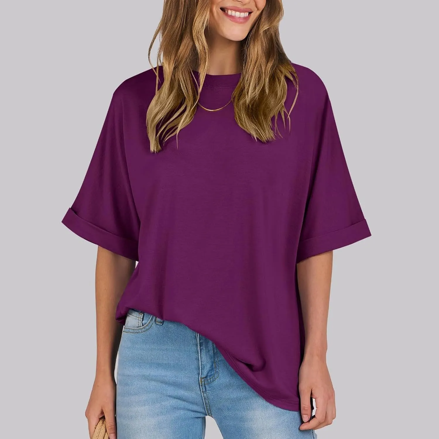 slqdgmryz Oversized Tshirts for Women Crew Neck Half Sleeve Tops Summer Loose Elbow Length Tee Shirts Business Casual Blouses