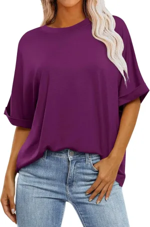 slqdgmryz Oversized Tshirts for Women Crew Neck Half Sleeve Tops Summer Loose Elbow Length Tee Shirts Business Casual Blouses
