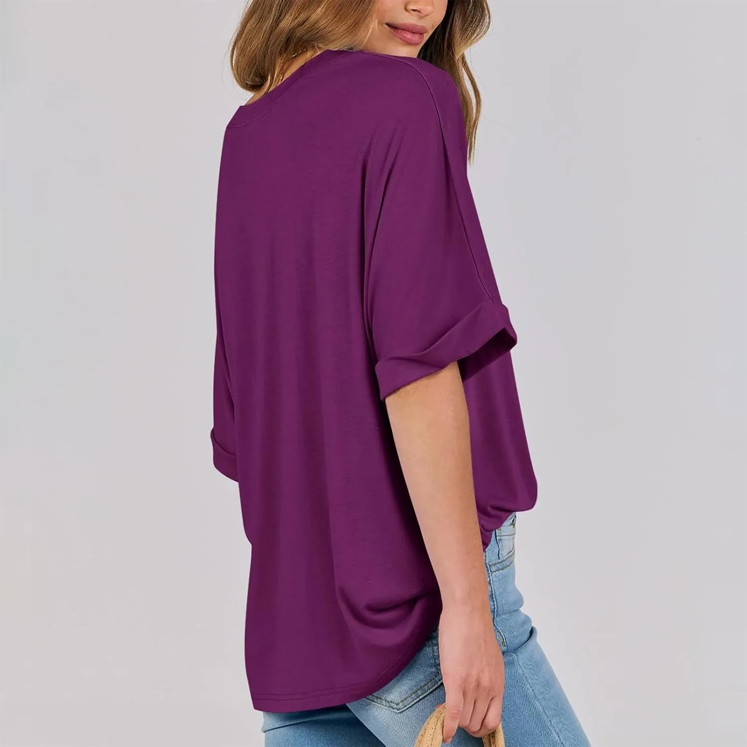 slqdgmryz Oversized Tshirts for Women Crew Neck Half Sleeve Tops Summer Loose Elbow Length Tee Shirts Business Casual Blouses