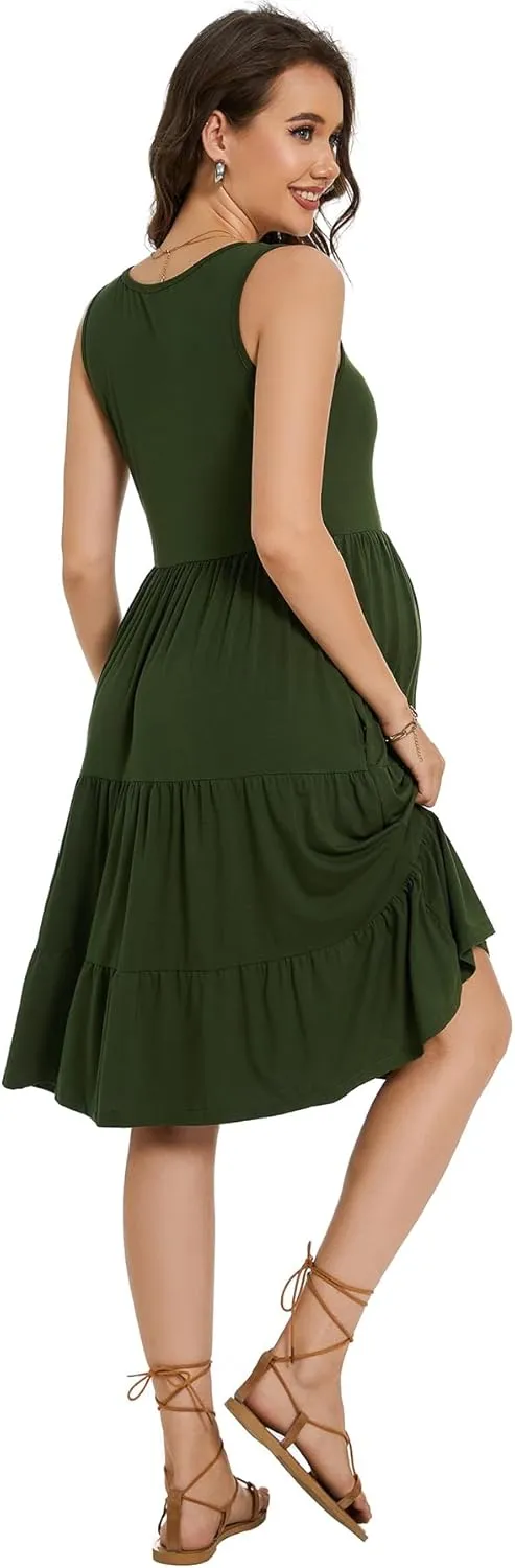Smallshow Women's Maternity Dress Sleeveless Ruffle Tank Pregnancy Clothes