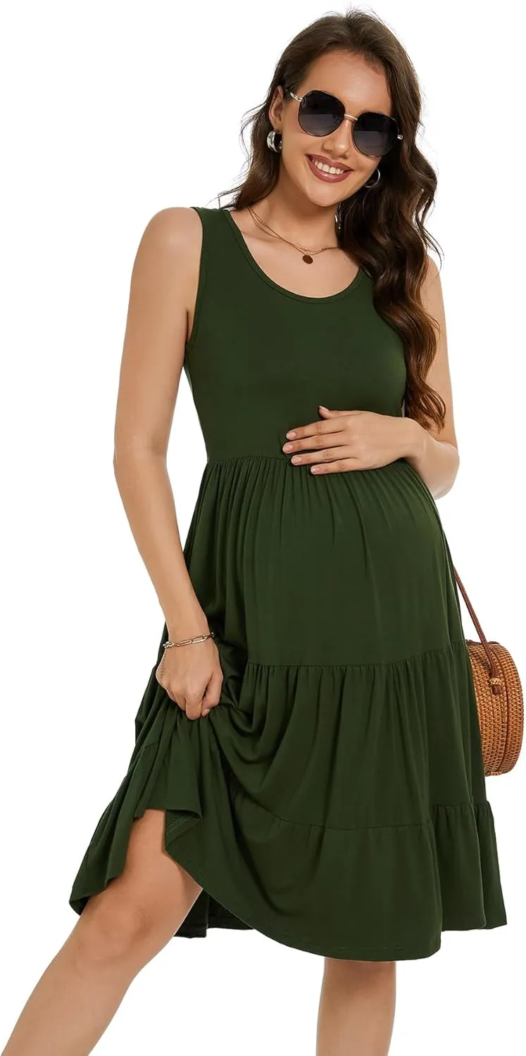 Smallshow Women's Maternity Dress Sleeveless Ruffle Tank Pregnancy Clothes