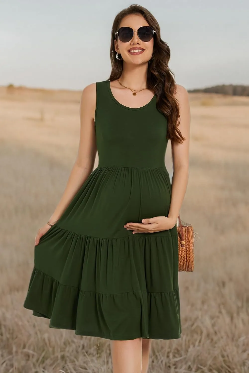 Smallshow Women's Maternity Dress Sleeveless Ruffle Tank Pregnancy Clothes