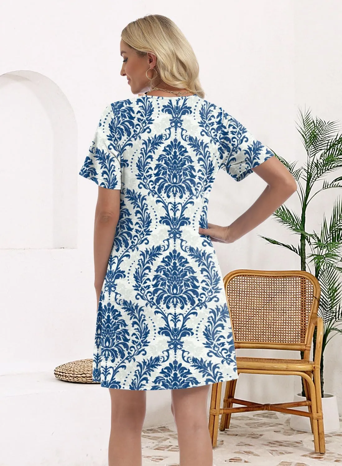 Soesdemo Womens Summer Dresses Square Neck Short Sleeve Buttons Casual Beach Boho 2025 Fashion Sundress