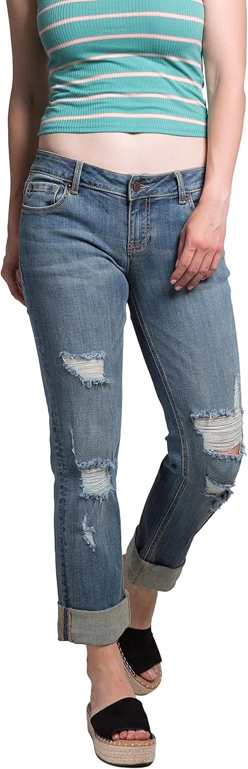Standards & Practices Women's Stretch Blue Whisker Wash Boyfriend Premium Jeans