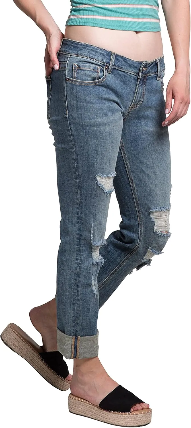 Standards & Practices Women's Stretch Blue Whisker Wash Boyfriend Premium Jeans