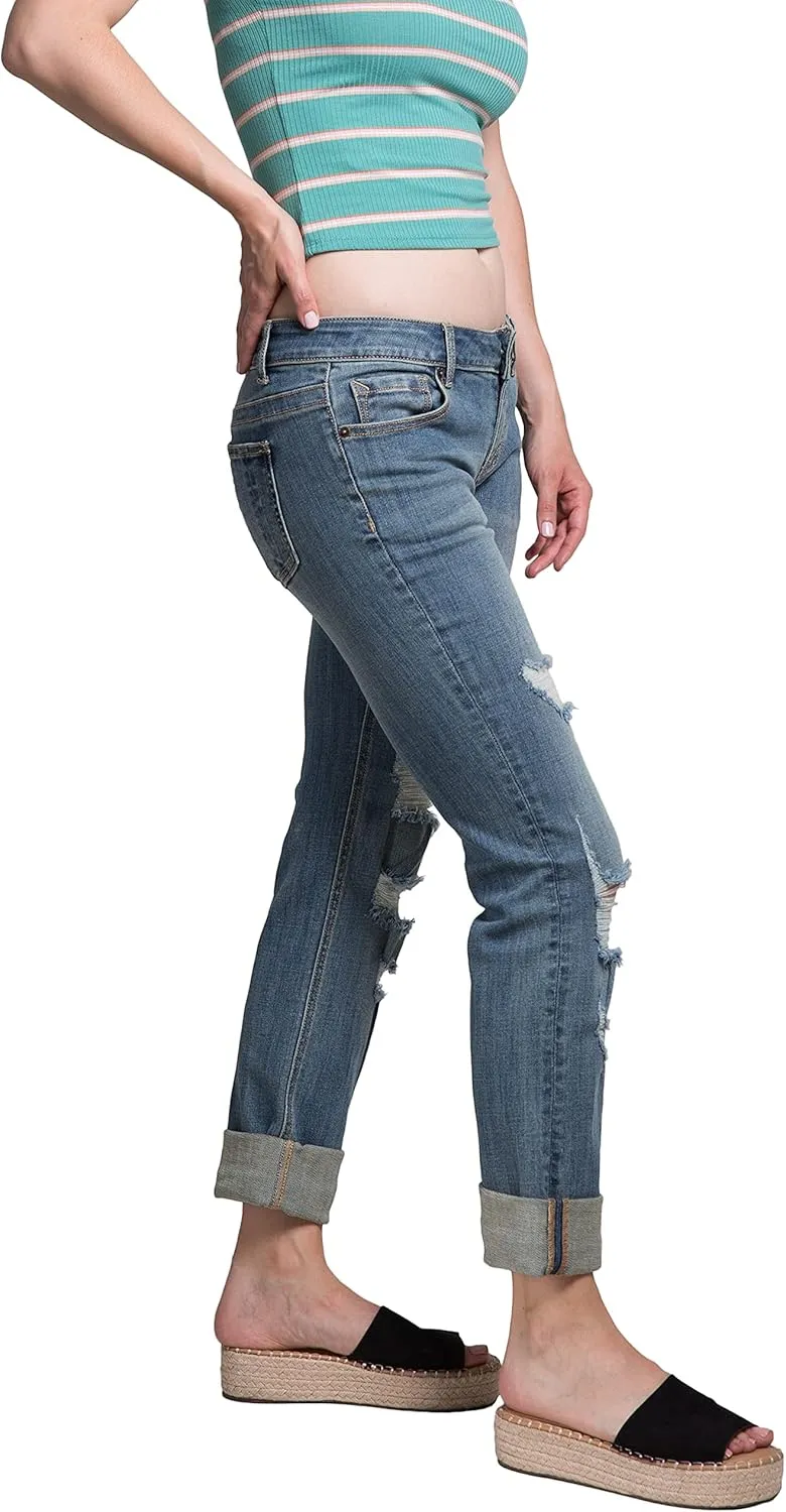 Standards & Practices Women's Stretch Blue Whisker Wash Boyfriend Premium Jeans