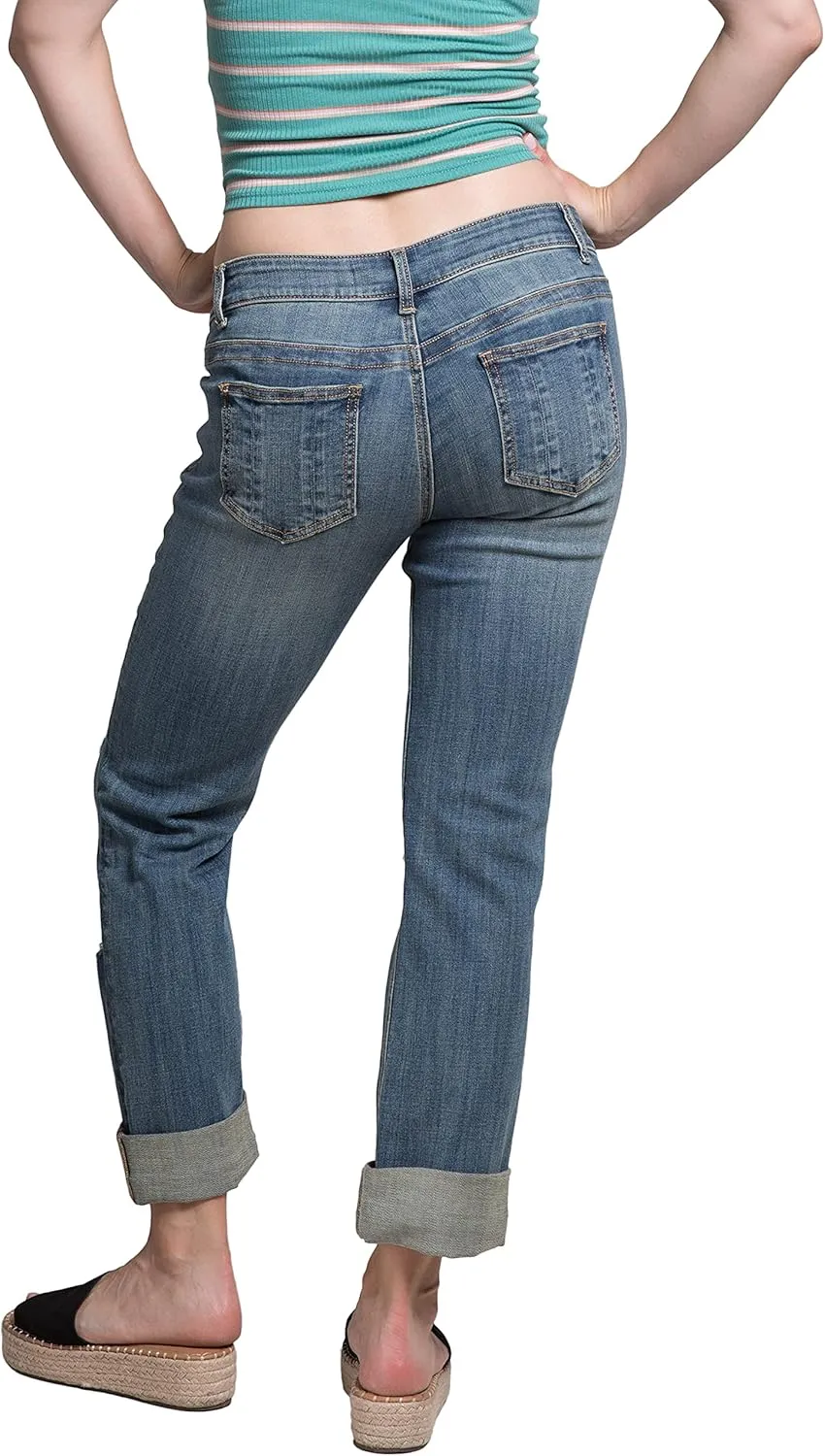 Standards & Practices Women's Stretch Blue Whisker Wash Boyfriend Premium Jeans