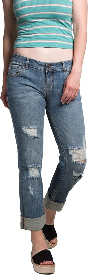 Standards & Practices Women's Stretch Blue Whisker Wash Boyfriend Premium Jeans