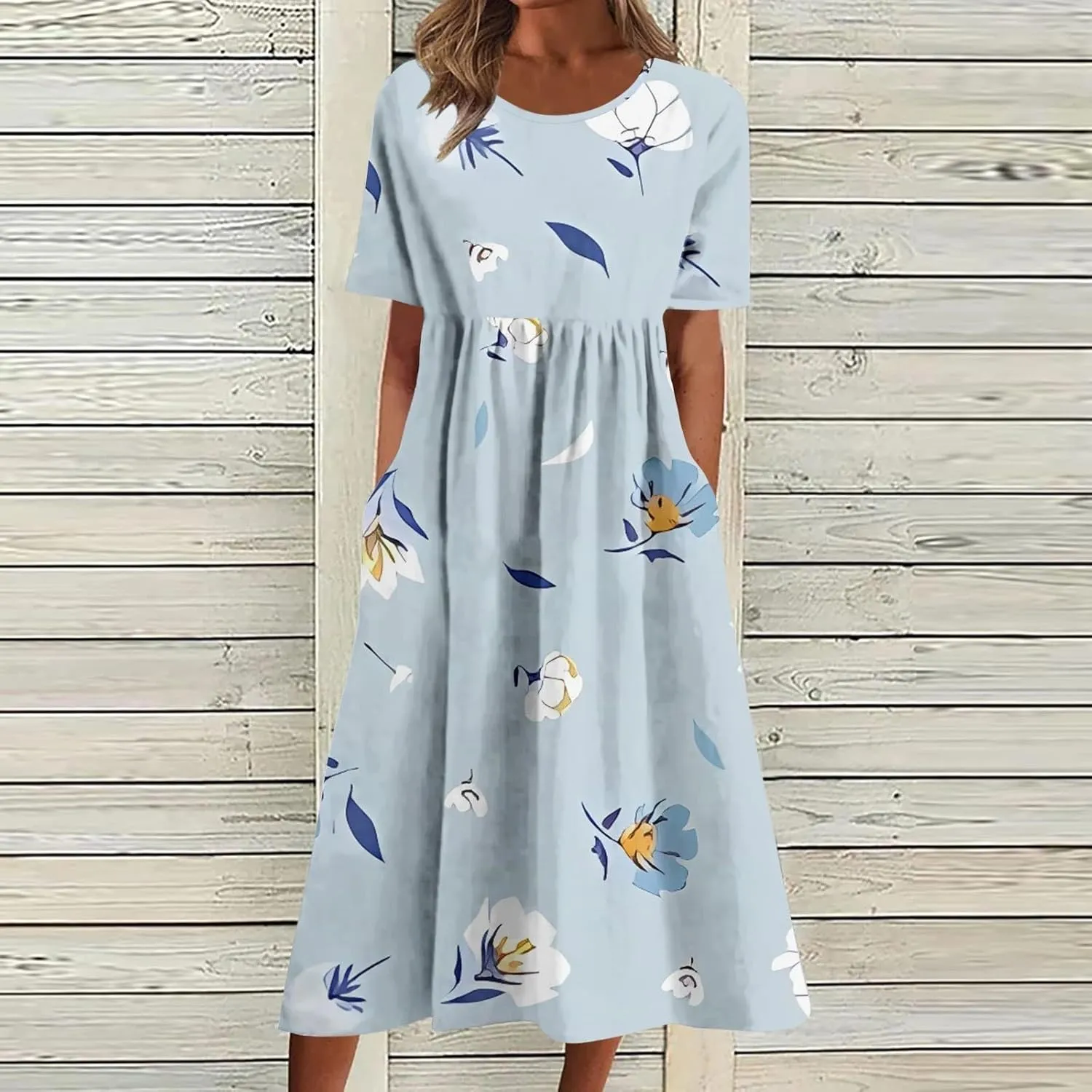 Summer Dresses for Women 2025 Casual Short Sleeve Floral Tshirt Dress Loose Boho Flowy Long Dresses with Pockets