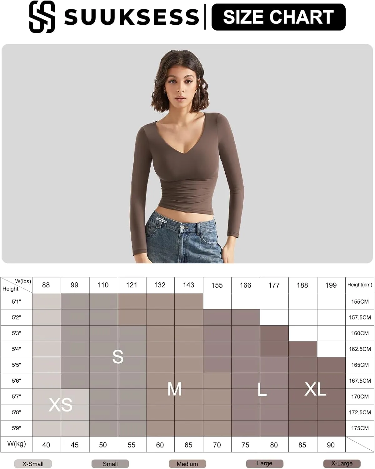 SUUKSESS Women Double Lined Casual V Neck Crop Tank Tops Basic Long Sleeve Shirts