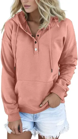 Sweatshirt for Women Zip Up Womens 2024 Hoodies Button Collar Drawstring Hooded Pullover Sweatshirt Casual Long Sleeve Tops