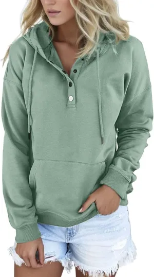 Sweatshirt for Women Zip Up Womens 2024 Hoodies Button Collar Drawstring Hooded Pullover Sweatshirt Casual Long Sleeve Tops