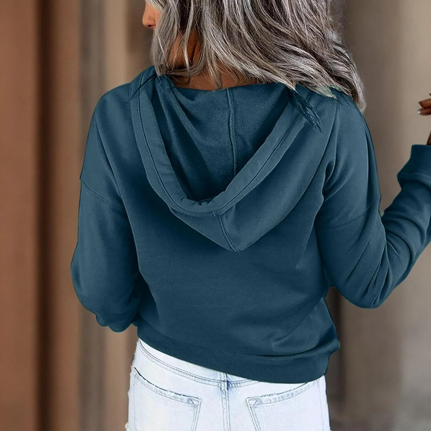 Sweatshirt for Women Zip Up Women's Casual Hoodies Long Sleeve Solid Lightweight Pullover Tops Loose Sweatshirt with Pocket